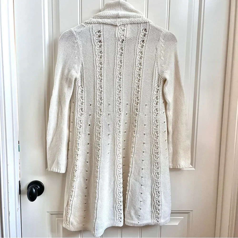 Anthropologie Angel of the North Knit Crochet Cardigan Chunky Cream Size XS